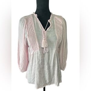 Chic Light Pink Blouse with Tassel Accent